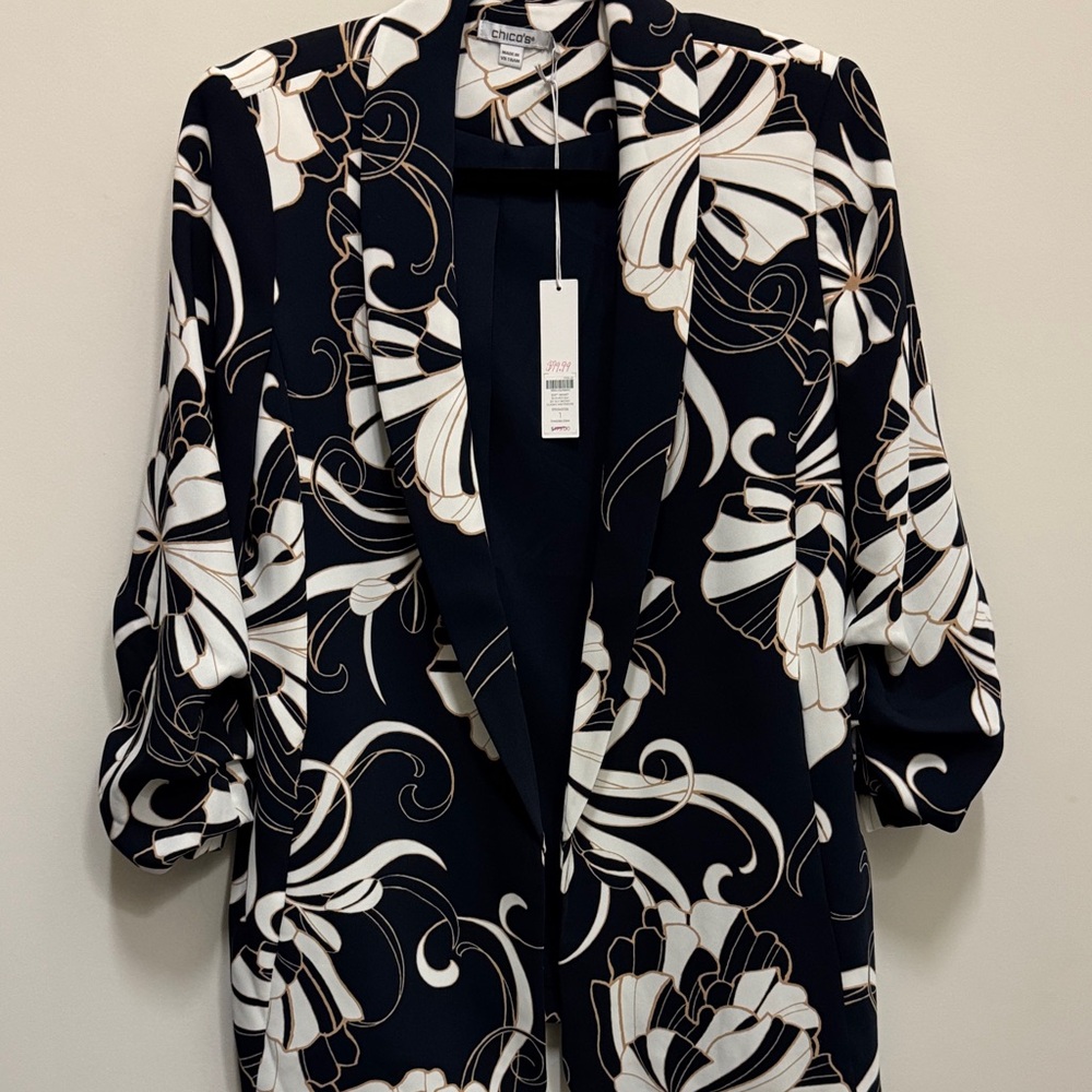 Chico's Black and White Floral Blazer